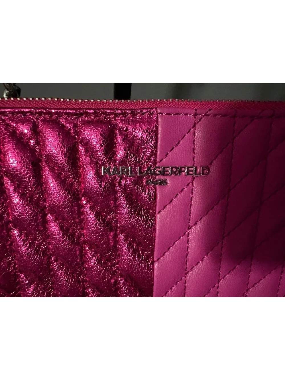 Karl Lagerfeld Paris Metallic & Matte Pink Quilted Crossbody - Picture 2 of 7